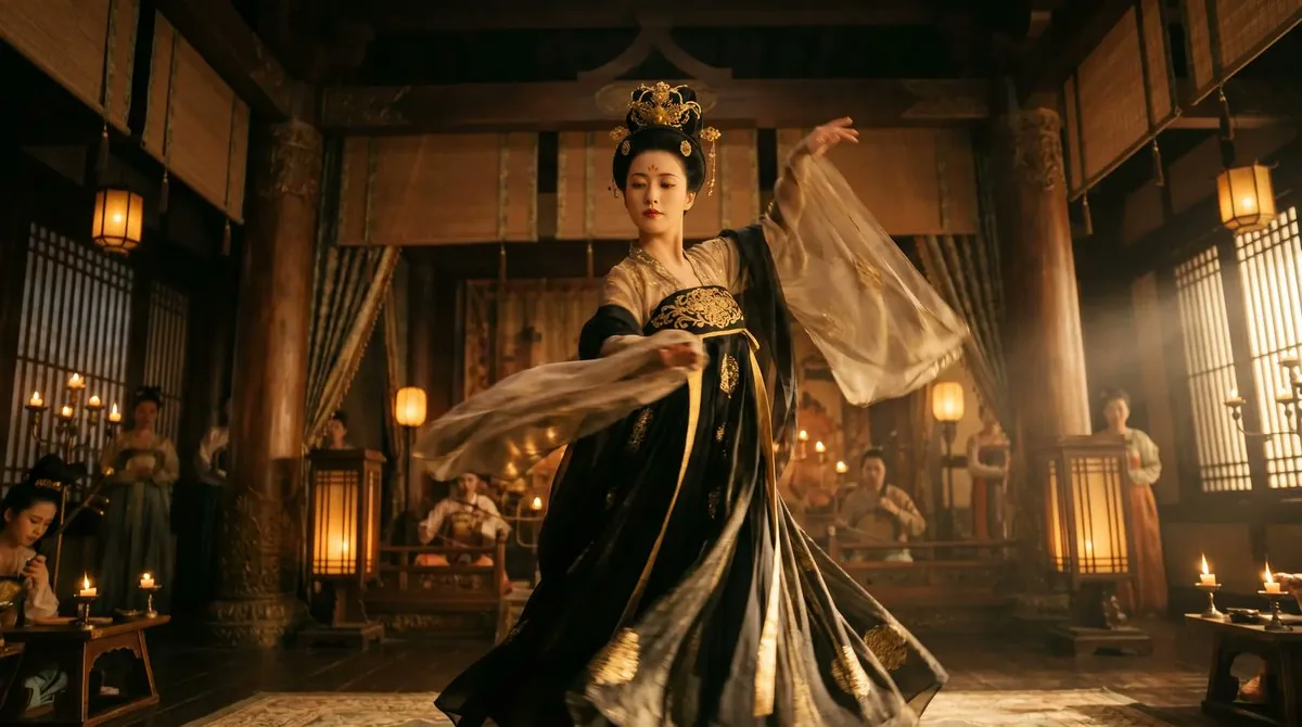 Cinematic Tang Court Dancer at Night reference