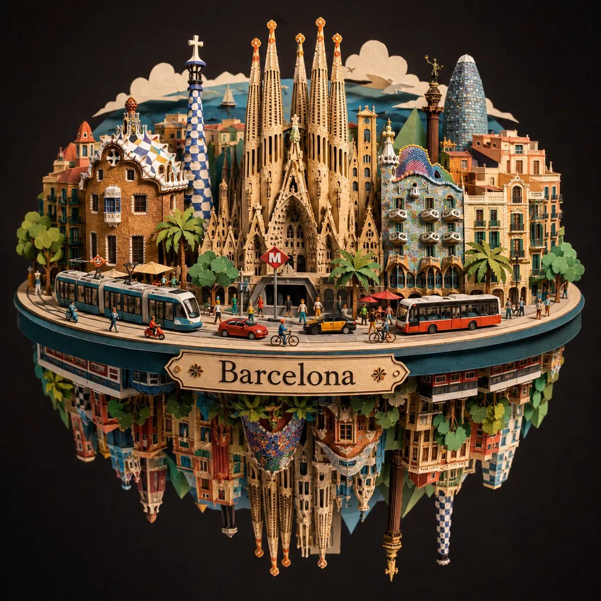 Barcelona Spherical Paper City Diorama reference