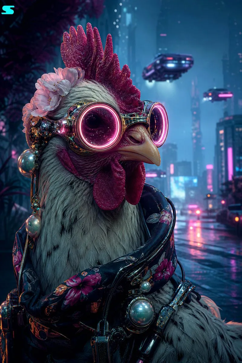 Retro Futurist Chicken Portrait reference