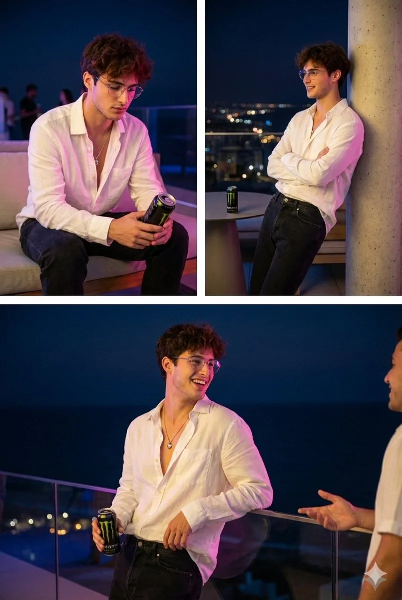 Nighttime Roof Terrace Party Portrait Prompt reference