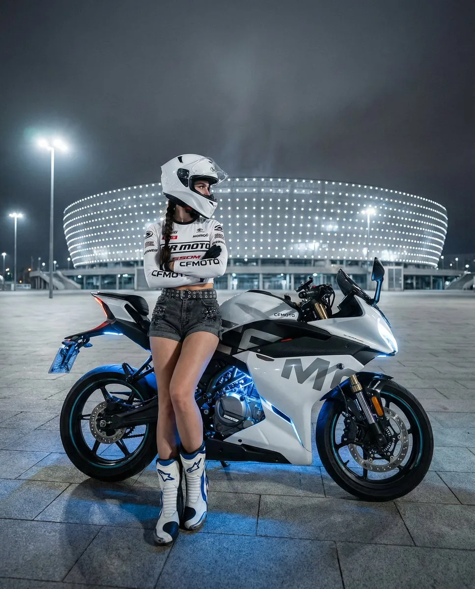 Nighttime Sportbike Rider Portrait - Nano Banana Pro AI Prompt for Social Media Post reference