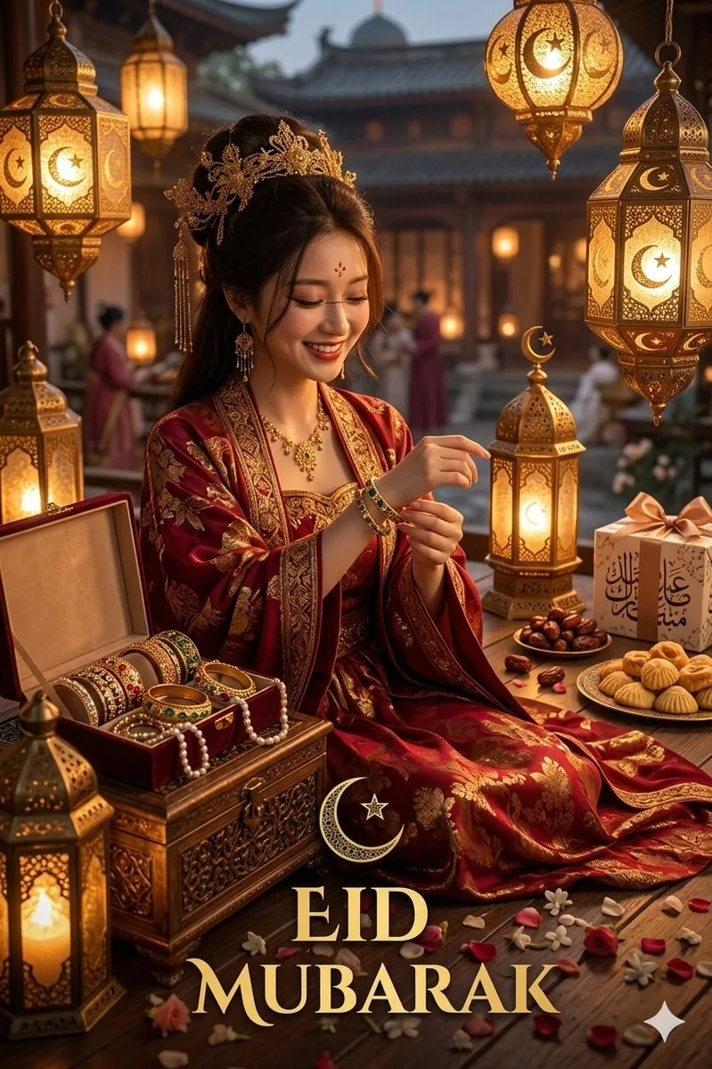 Eid Mubarak Traditional Portrait - Nano Banana Pro AI Prompt for Social Media Post reference
