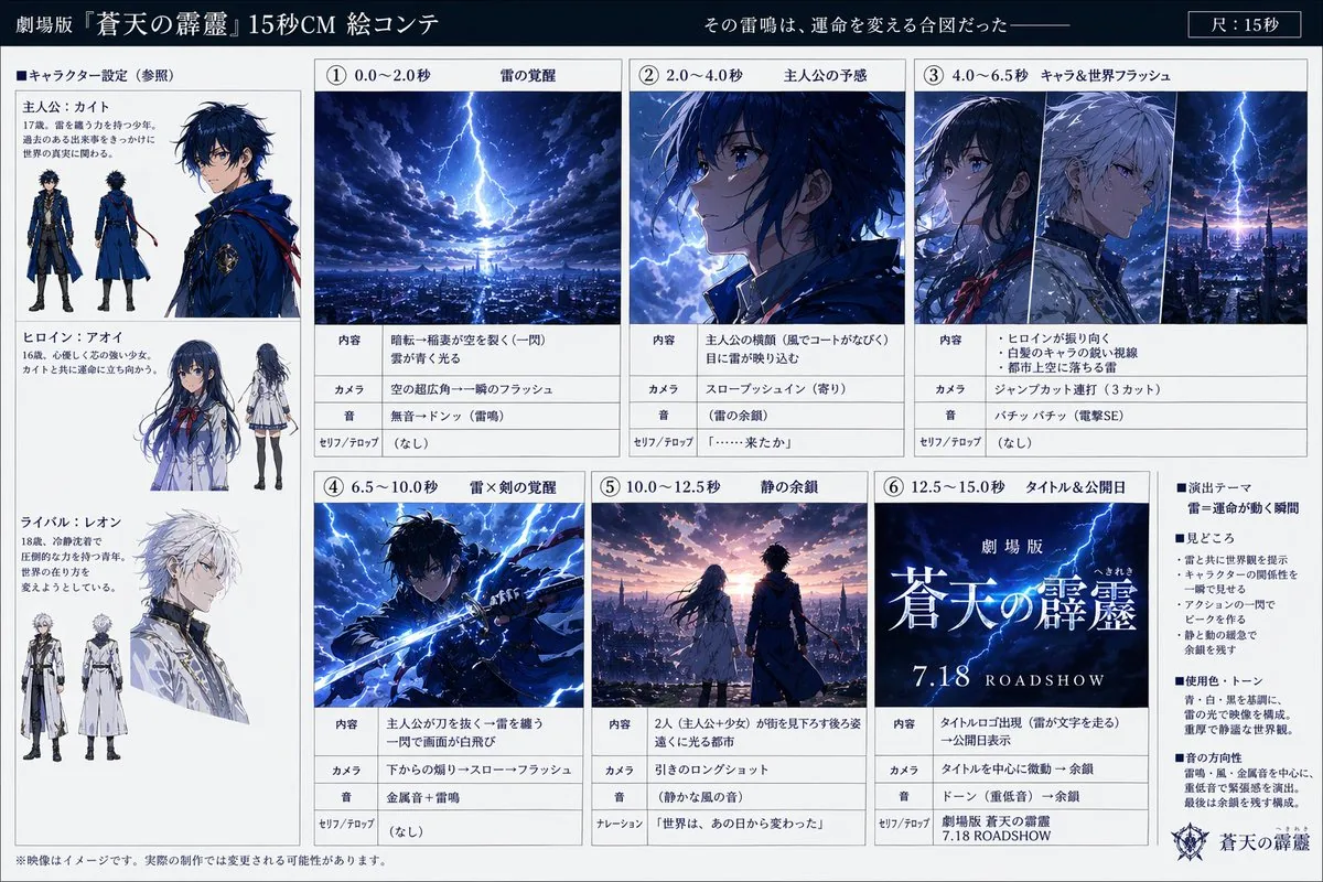 Anime Film CM Storyboard Sheet reference