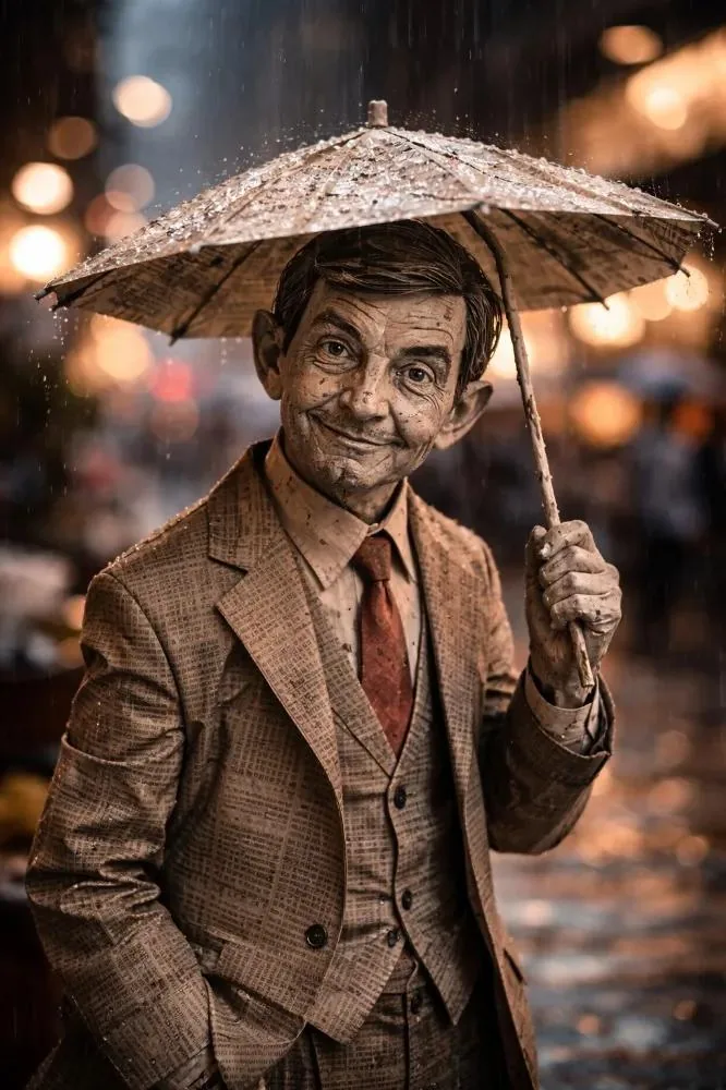 Cinematic Paper Figure in the Rain reference