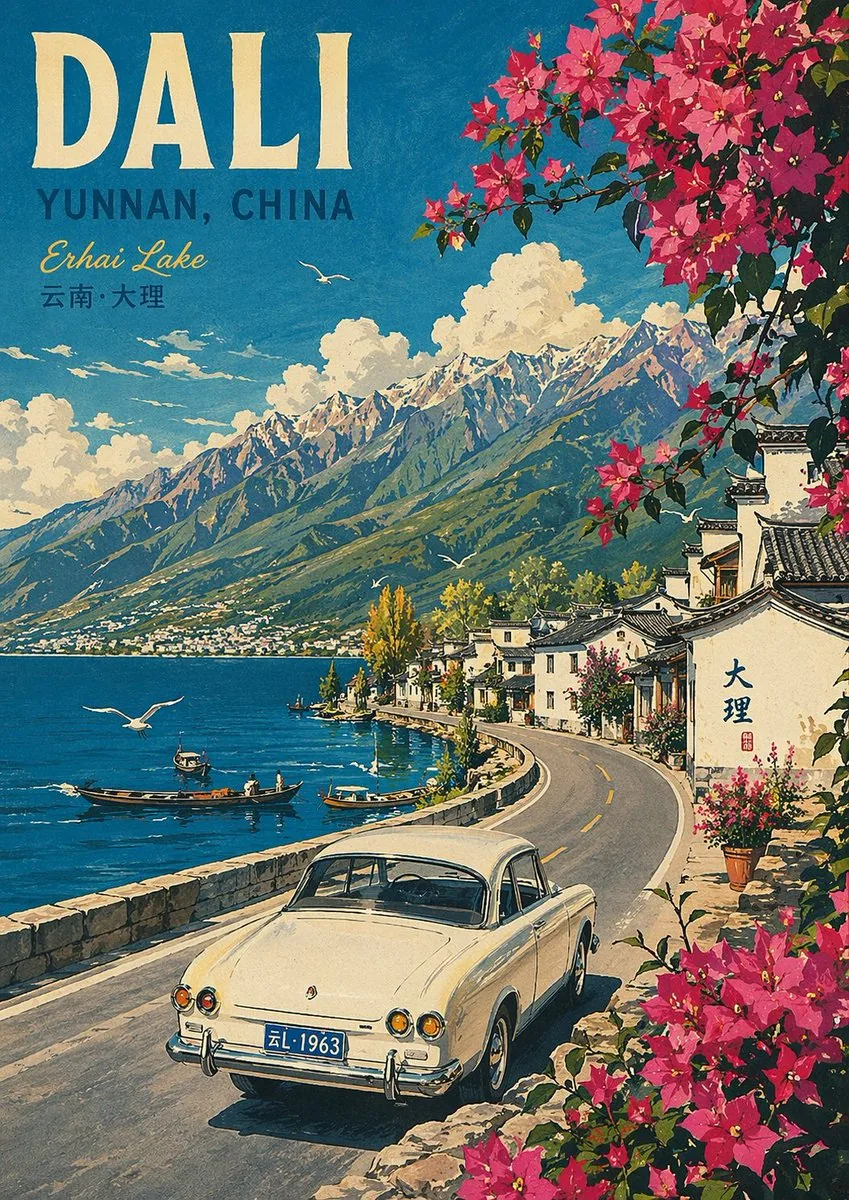 Vintage Travel Poster Illustration reference