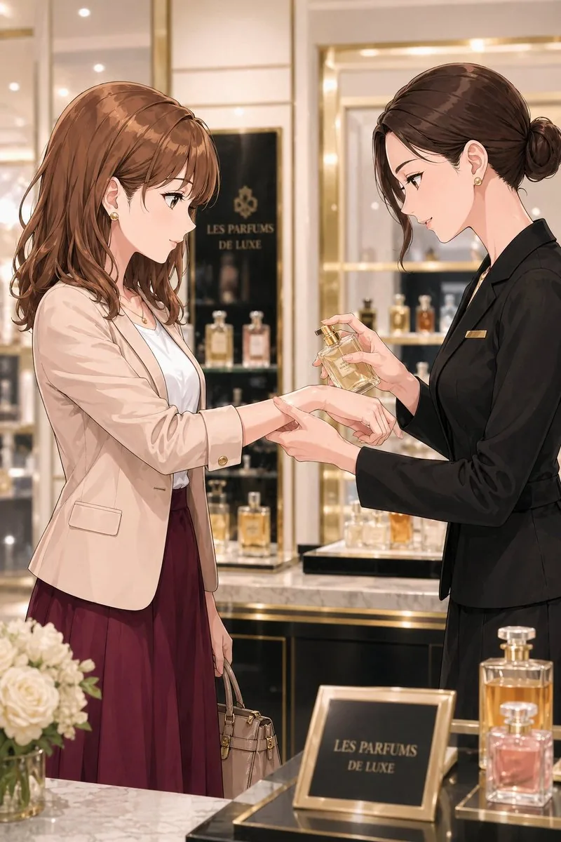 Luxury Perfume Counter Office Lady Scene reference
