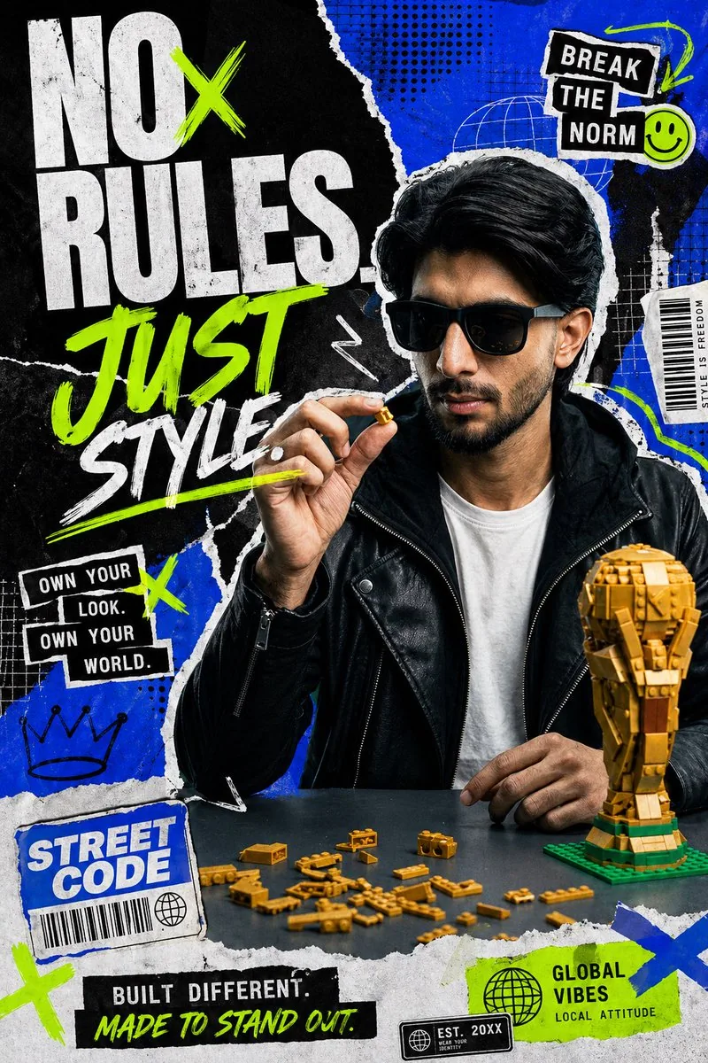 Streetwear Collage Poster With Gold Bricks reference