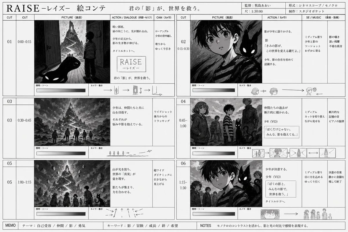 Monochrome Fantasy Storyboard Sheet reference