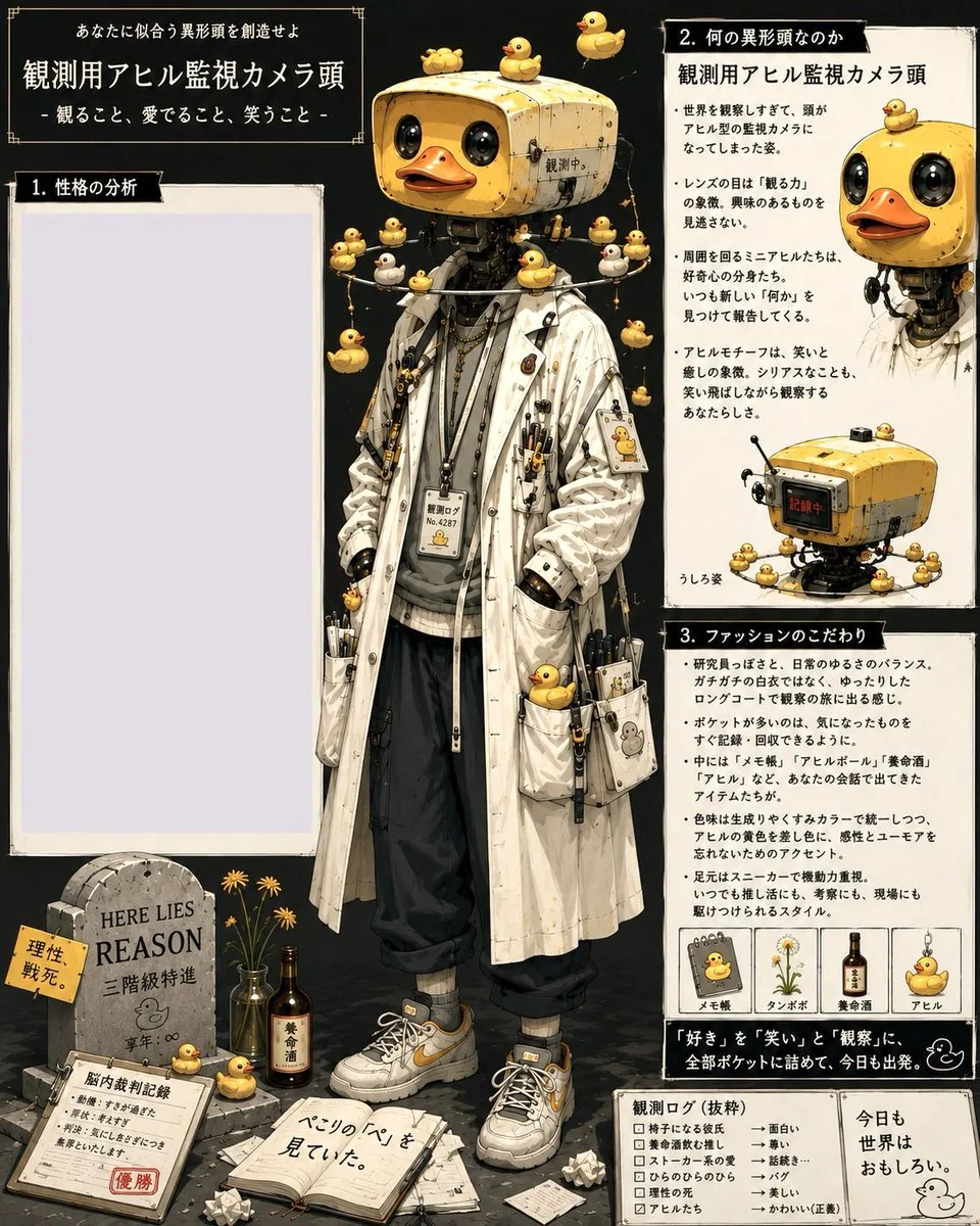 Rubber Duck Camera Head Character Sheet reference