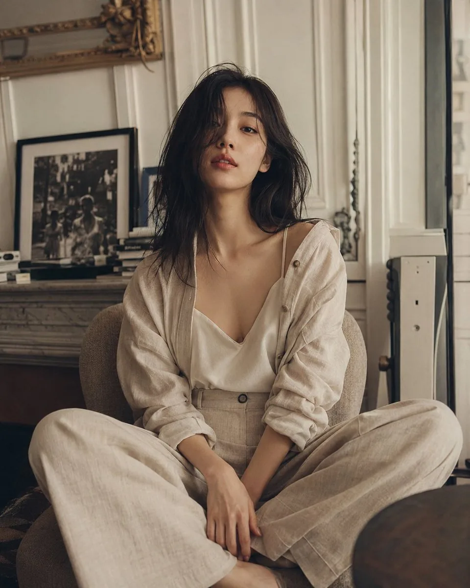 Parisian Linen Editorial Portrait reference