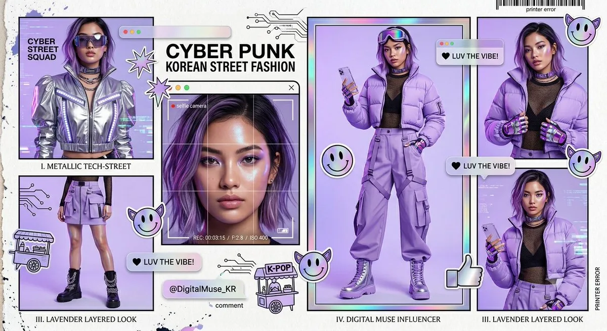 Cyberpunk Korean Fashion Zine Collage reference