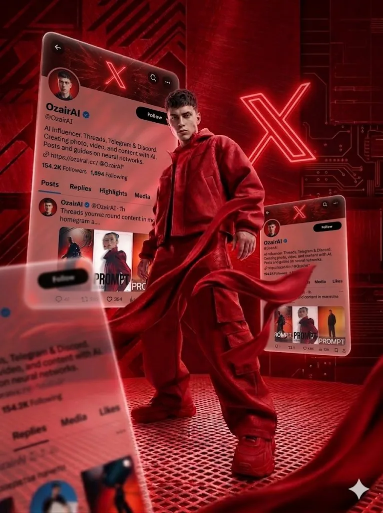 Crimson Tech-wear Aesthetic Portrait - Nano Banana Pro AI Prompt for Social Media Post reference