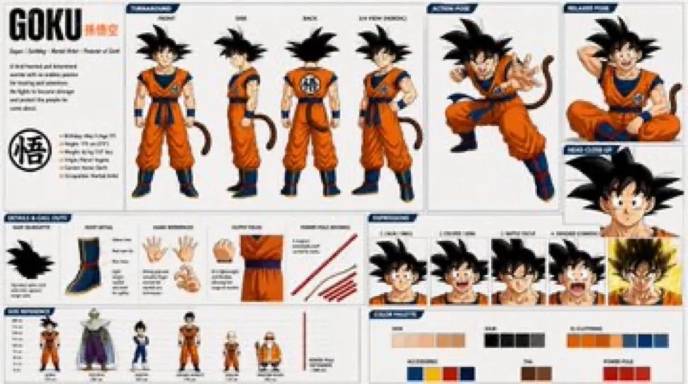Goku Anime Character Sheet reference