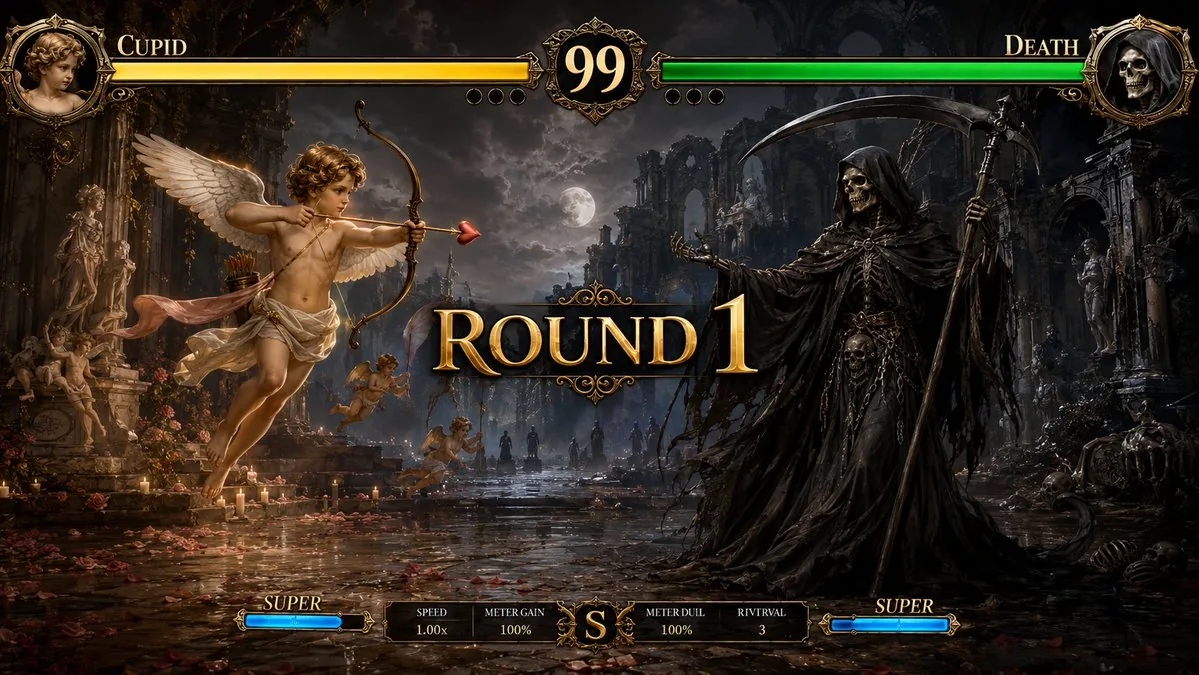 Mythological Fighting Game Versus Screen reference