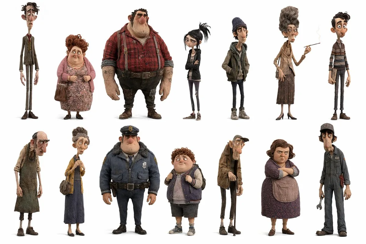 Whimsical Animated Townsfolk Lineup reference