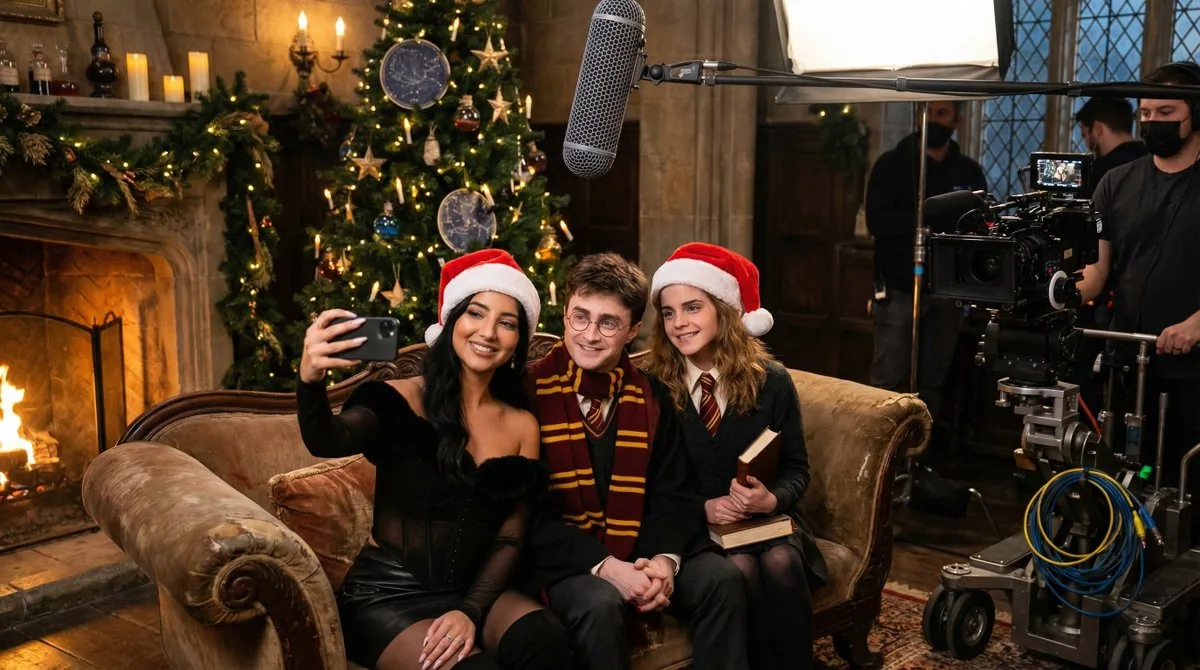 Ultra-Photorealistic BTS Selfie with Harry Potter Characters and Identity Lock - Nano Banana Pro AI Prompt for Social Media Post reference