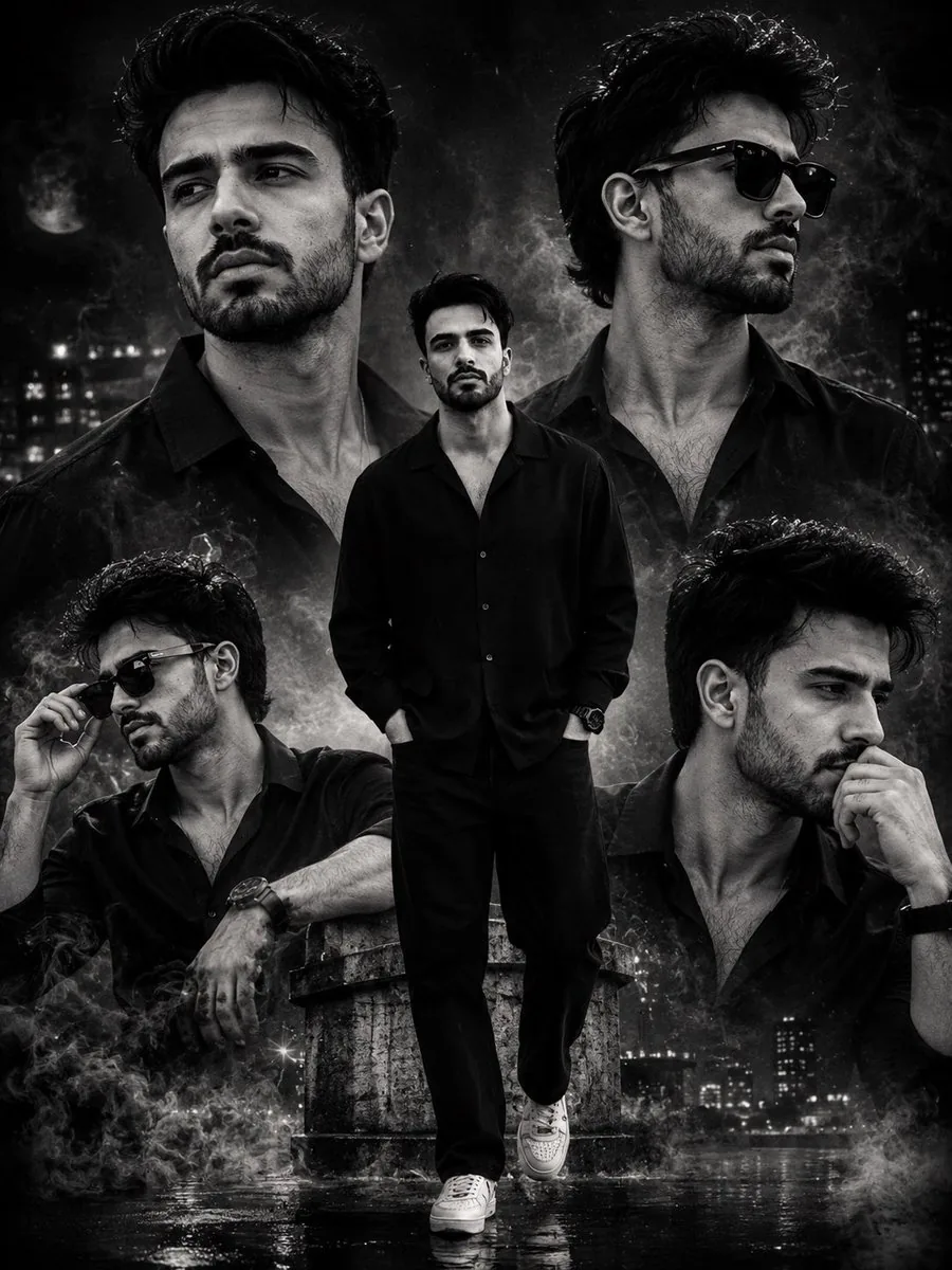 Cinematic Monochrome Portrait Collage - Nano Banana Pro AI Prompt for Poster / Flyer reference