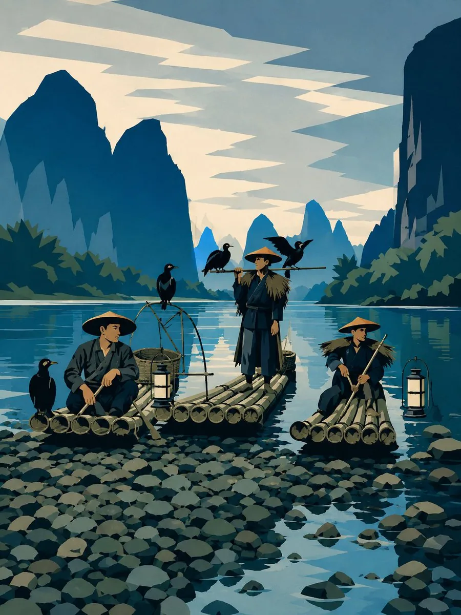 Minimalist Cormorant Fishing Poster reference