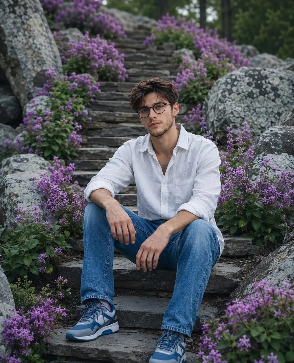 Cinematic Mountain Garden Portrait reference