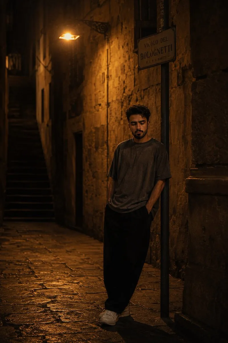 European Stone Alley Night Portrait reference