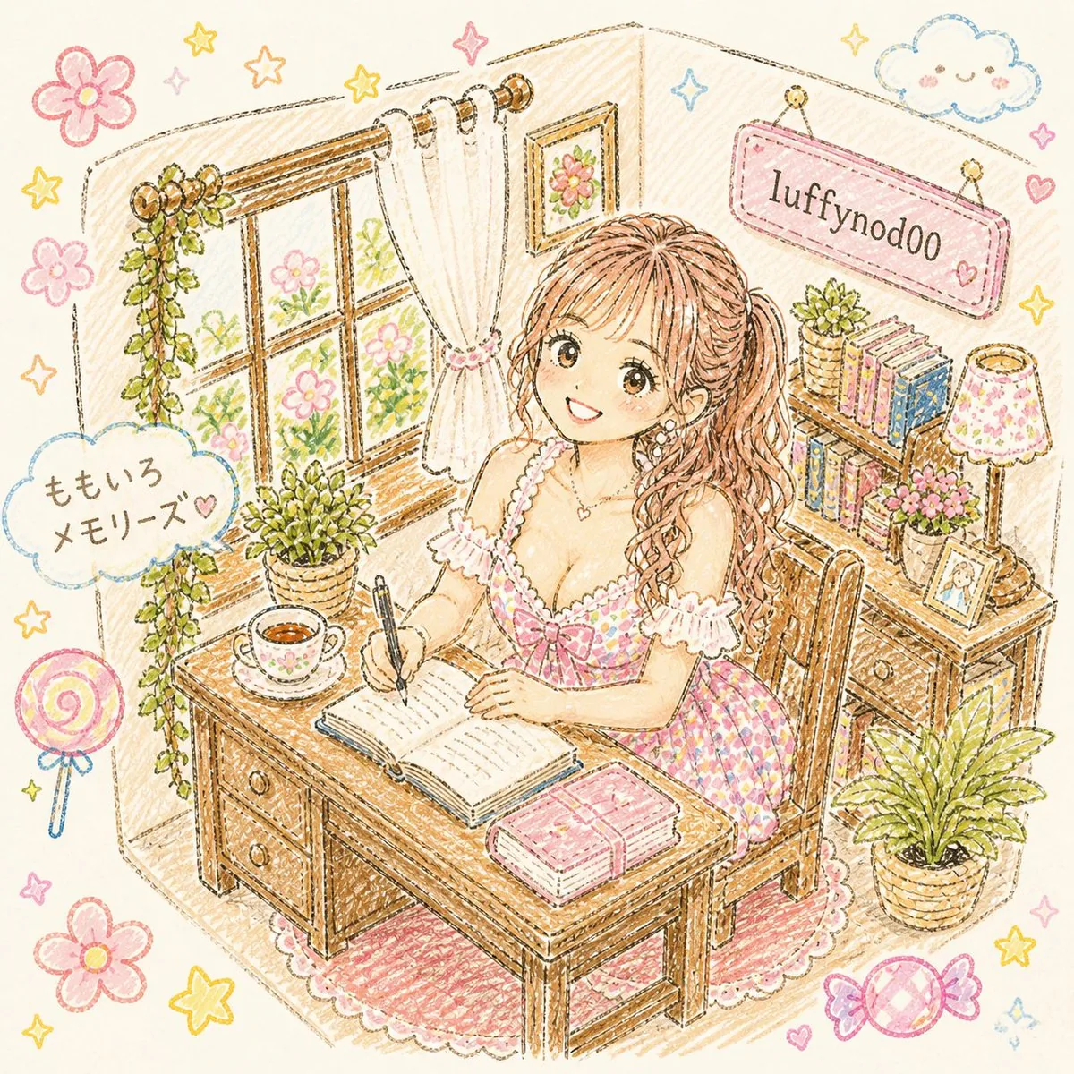 Pastel Kawaii Study Room Illustration reference