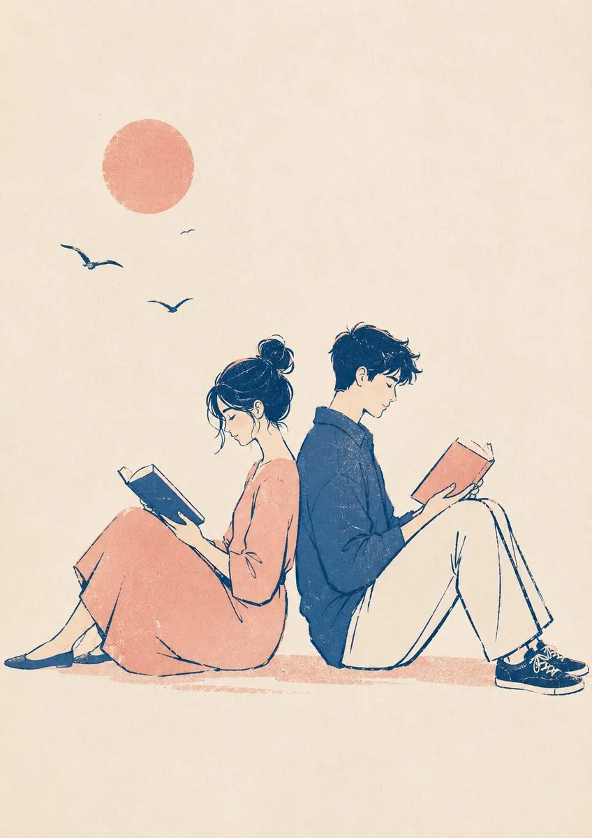 Printmaking Style Couple Illustration reference