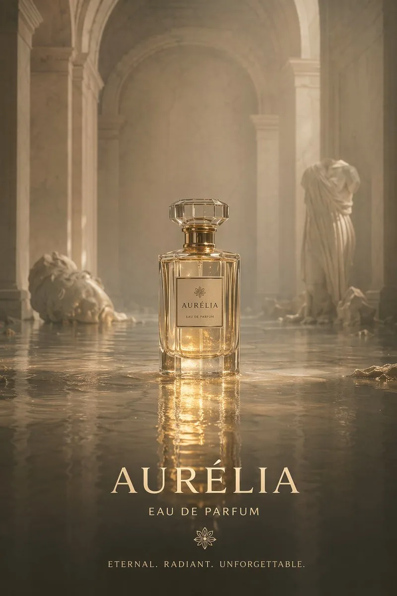 Cinematic Perfume Product Shot in Flooded Ruins reference