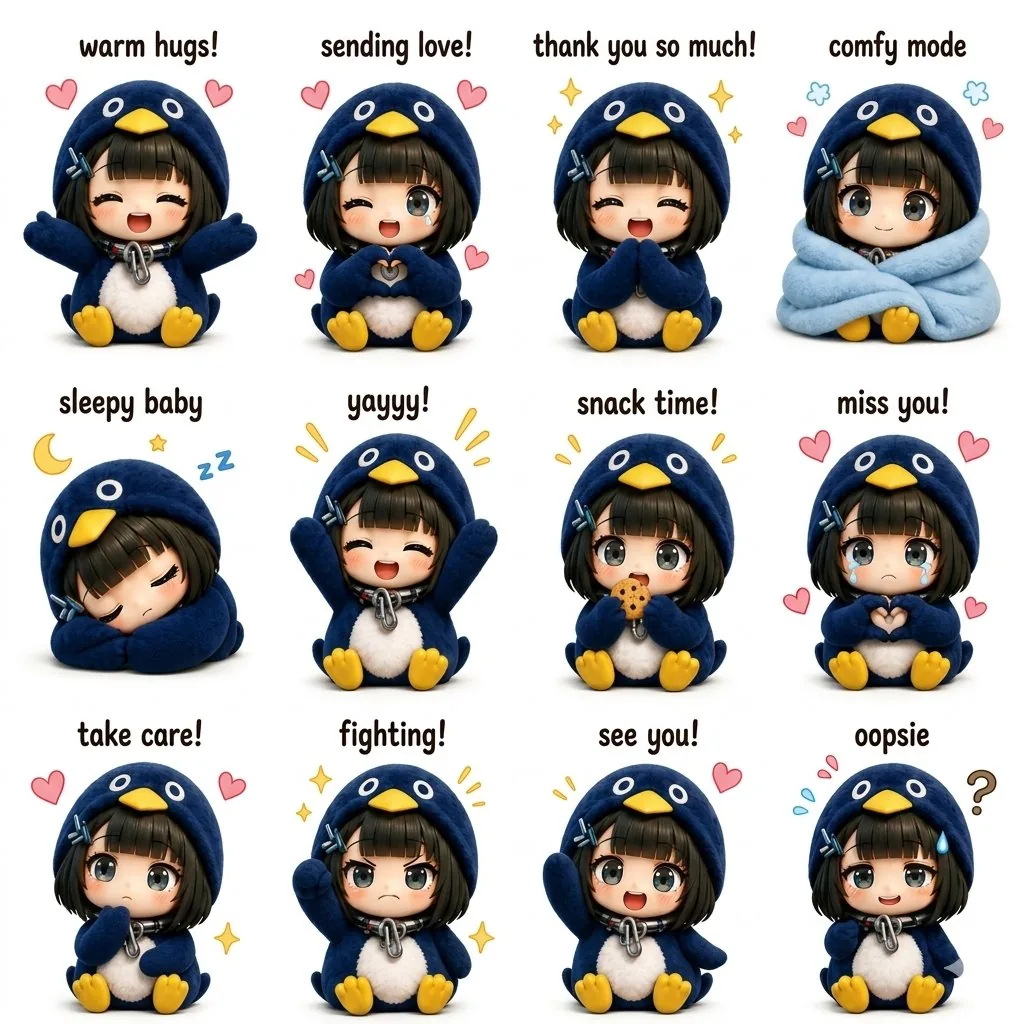 Kawaii Chibi Sticker Sheet - Nano Banana Pro AI Prompt for Social Media Post reference