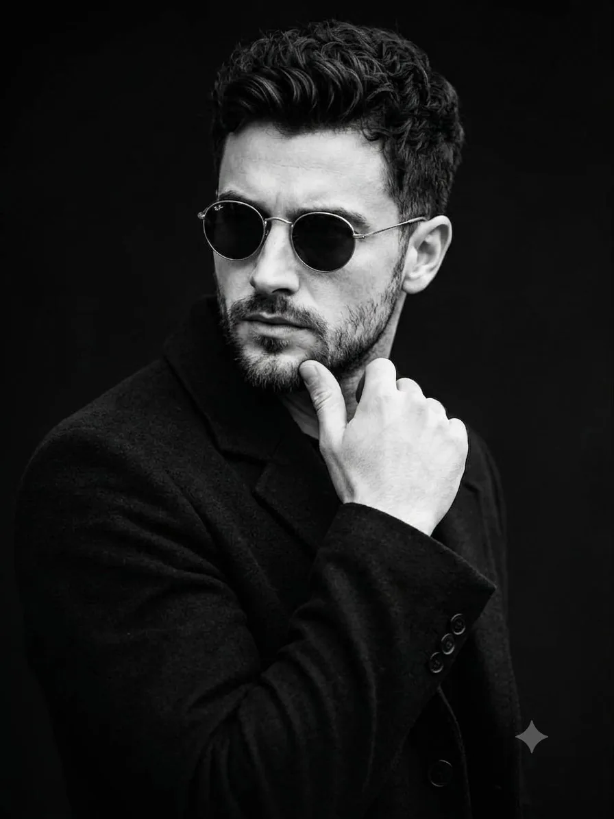 Cinematic Male B&W Studio Portrait reference
