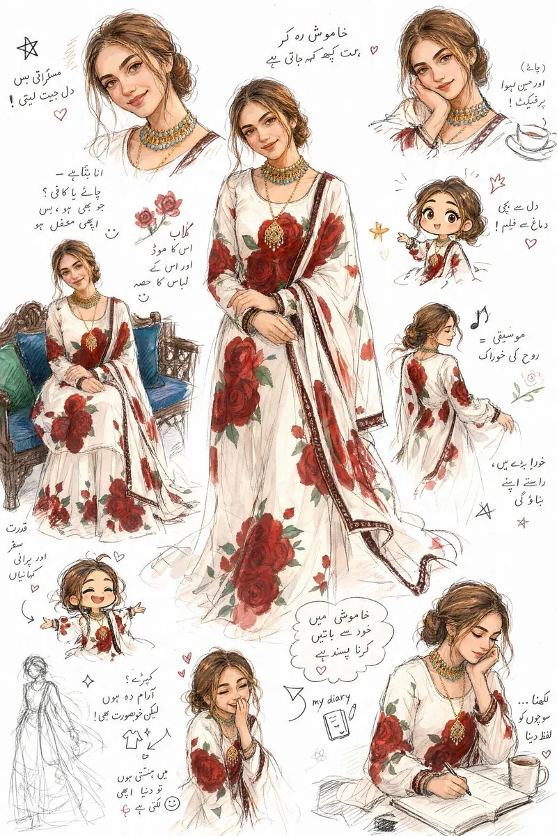 Artistic Sketchbook Character Study in Urdu reference