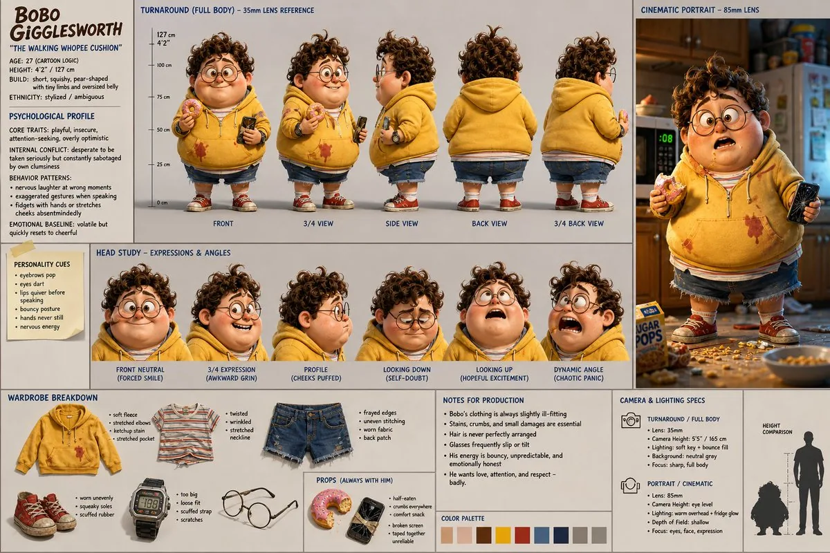 Professional Cinematic Character Design Sheet reference