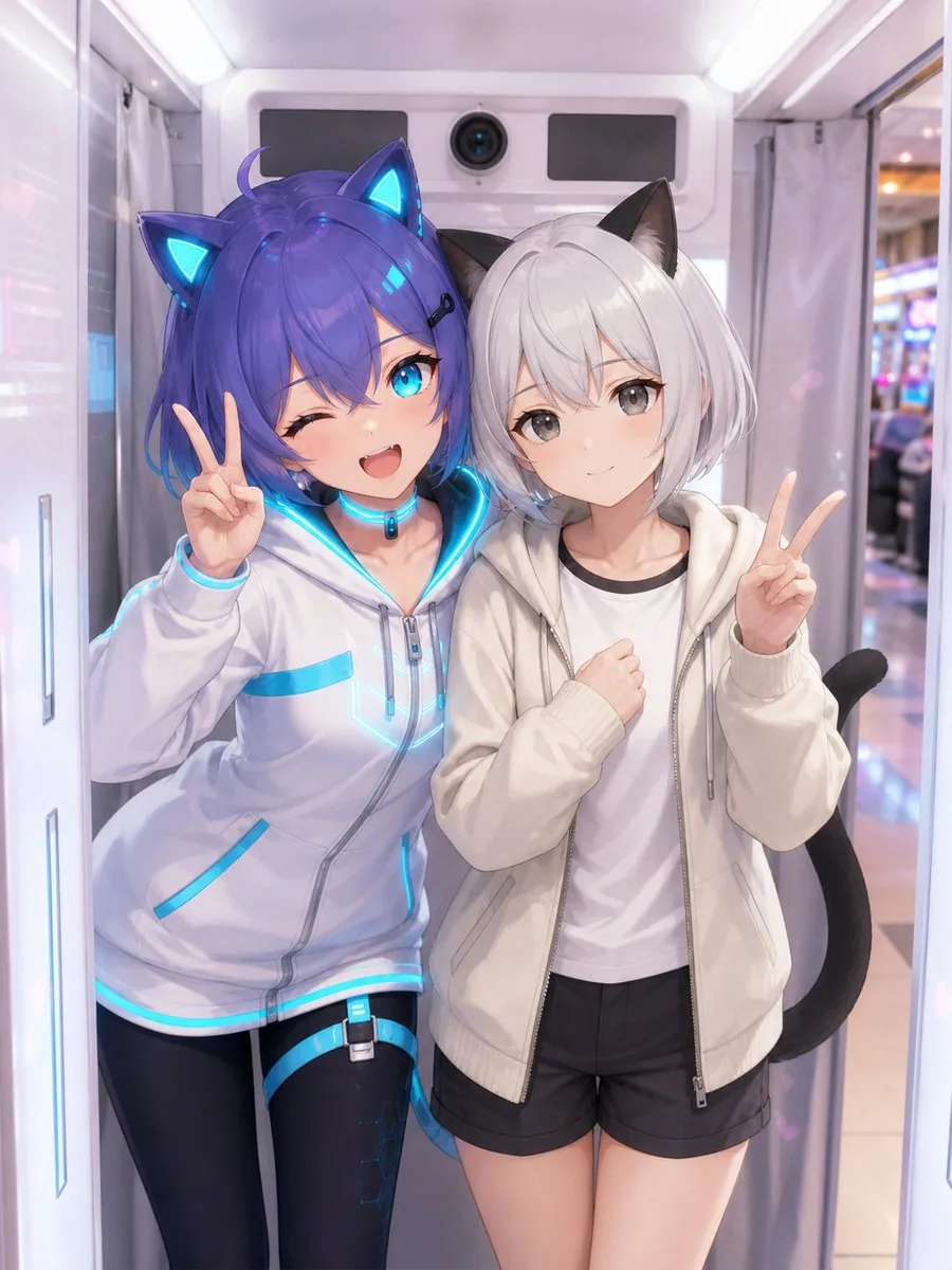 Anime Characters in Real Purikura Booth reference