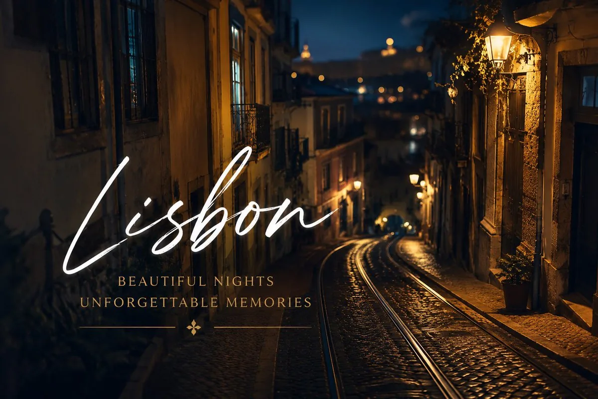 Lisbon Night Travel Poster reference