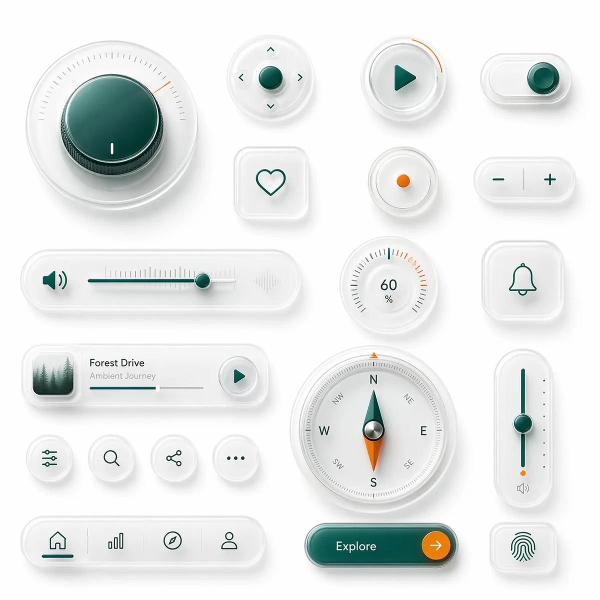 Neumorphic Glass UI Kit Board reference