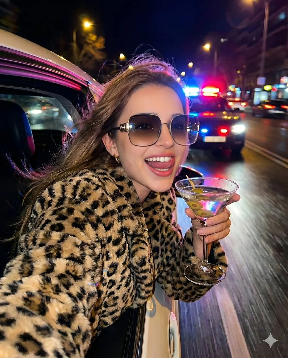 Nightlife Fashion Portrait in Luxury Car - Nano Banana Pro AI Prompt for Social Media Post reference