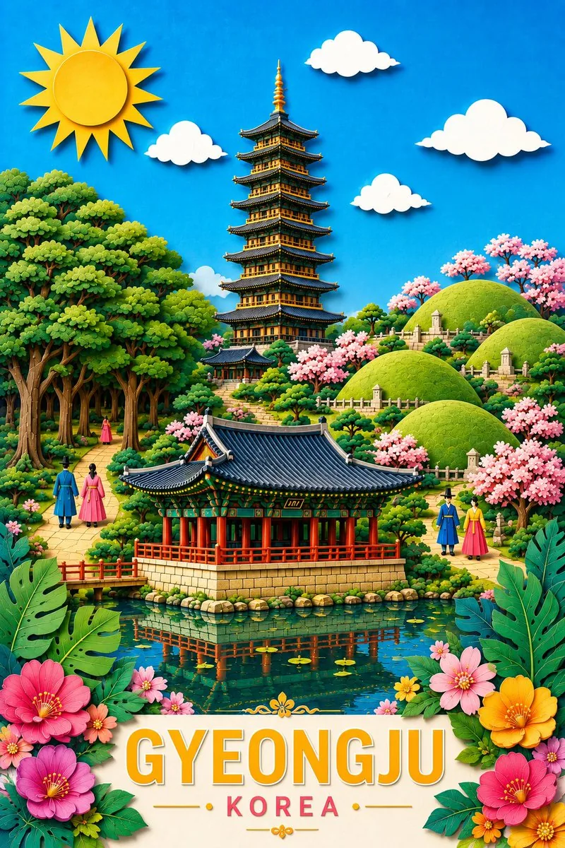 Gyeongju Korea Paper-Cut Travel Poster reference