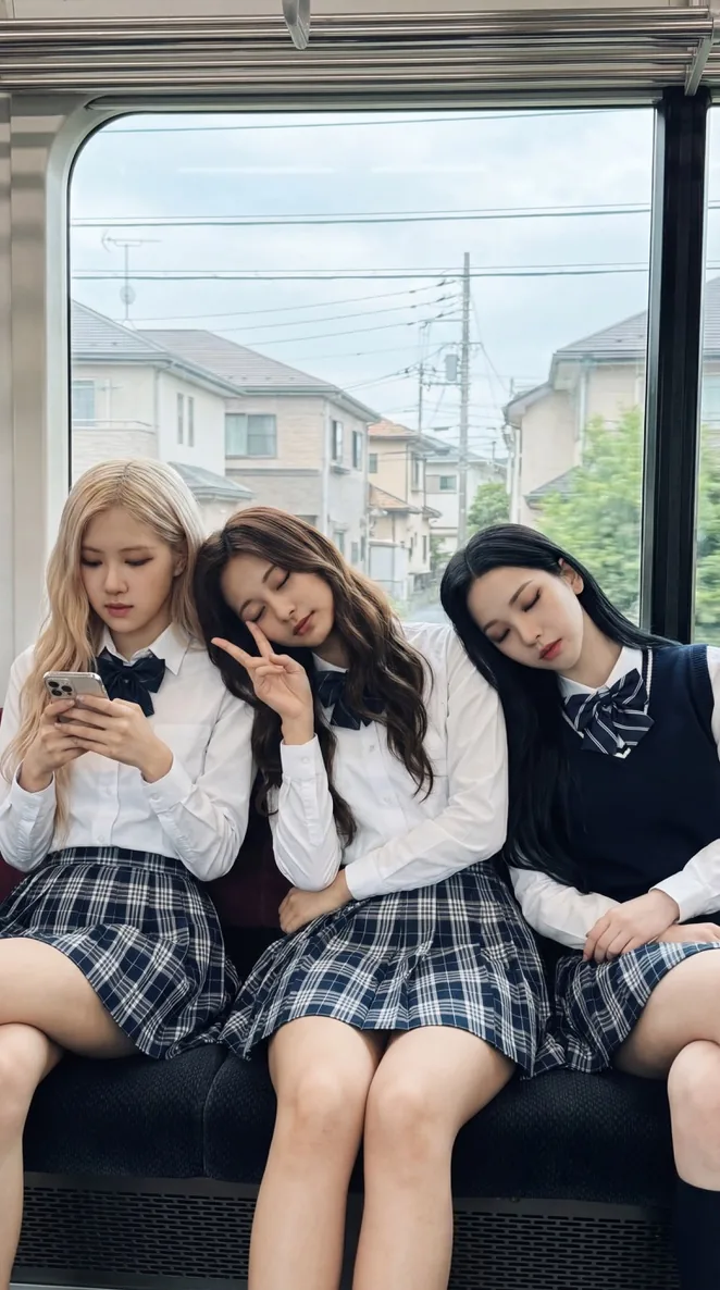 K-pop Idols Sleeping on a Train JSON Prompt - Nano Banana Pro AI Prompt for Social Media Post reference