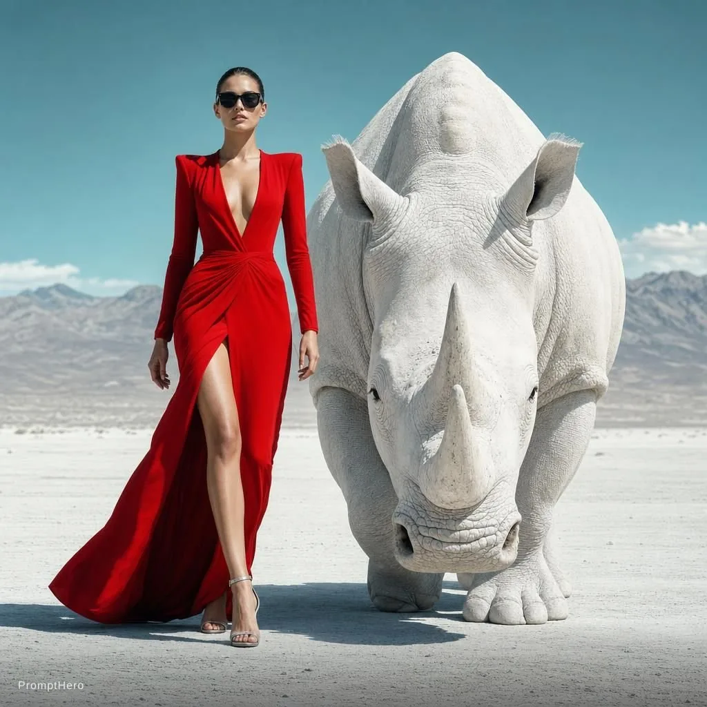 Surreal Editorial Fashion Model with Rhino reference