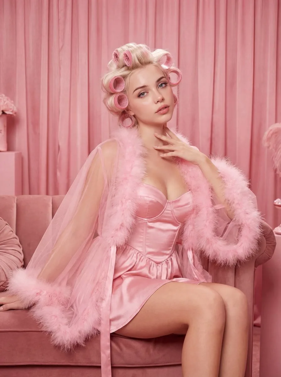 Vintage Pink Boudoir Editorial Portrait - Nano Banana Pro AI Prompt for Social Media Post reference