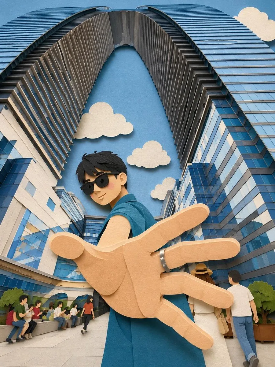 Whimsical Paper-Cut Travel Illustration reference