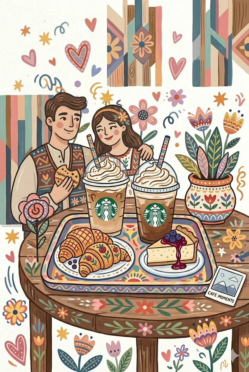 Folk Art Cafe Date Illustration reference