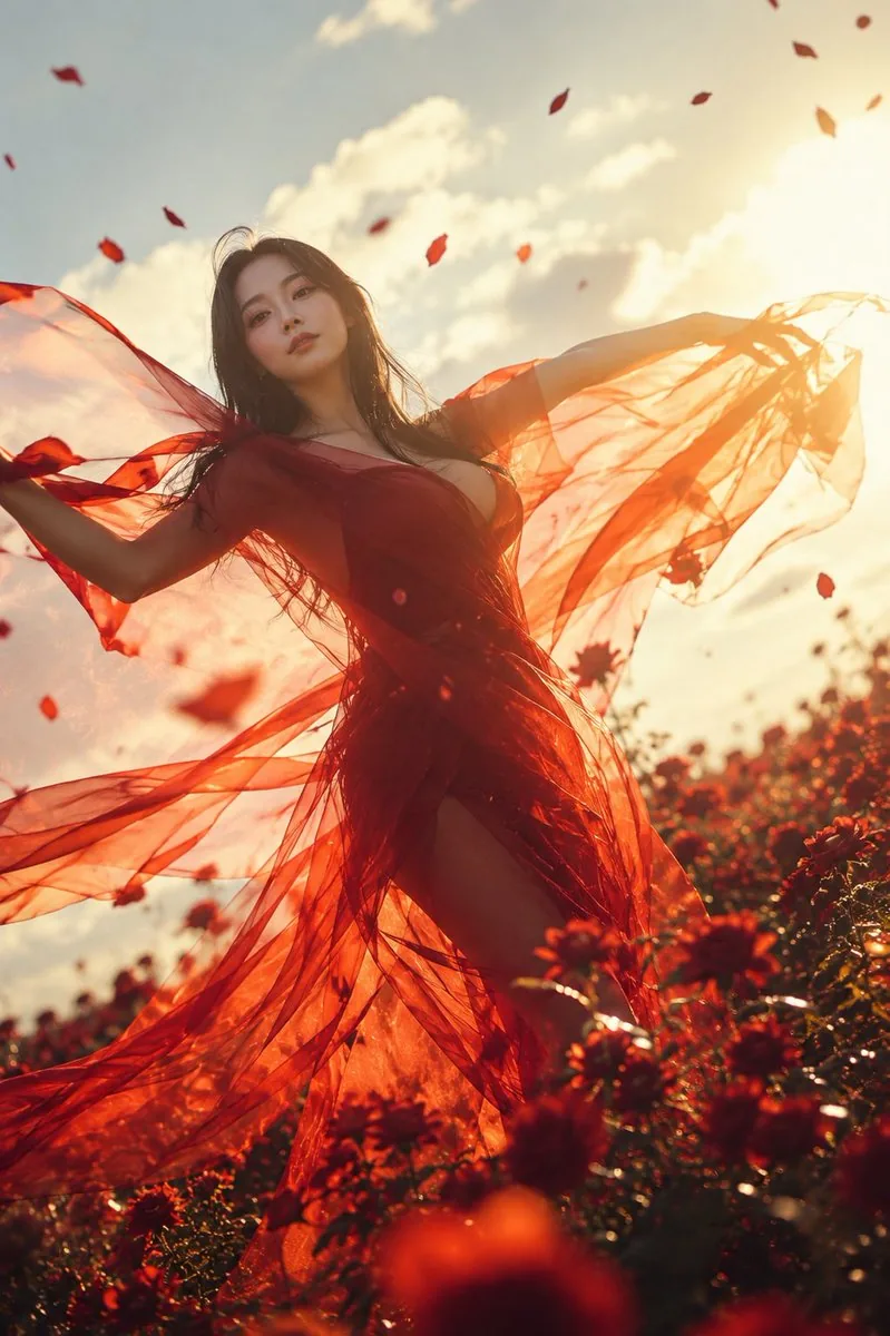 Crimson Veil in Red Flower Field reference