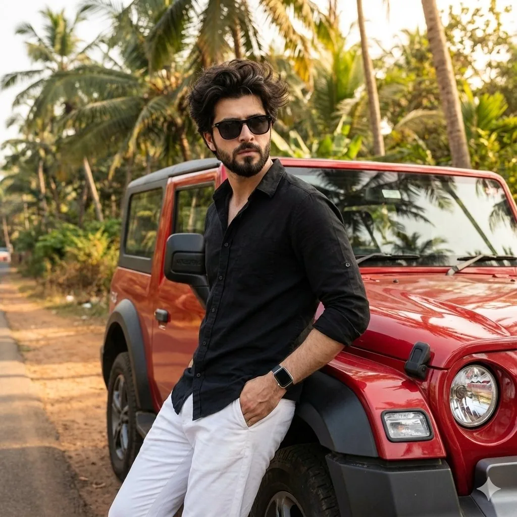 Cinematic Outdoor Lifestyle Portrait with SUV - Nano Banana Pro AI Prompt for Product Marketing reference