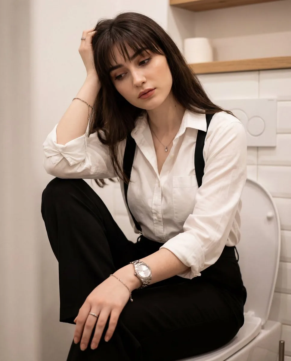 Introspective Portrait in a Bathroom with Identity Lock - Nano Banana Pro AI Prompt for Social Media Post reference