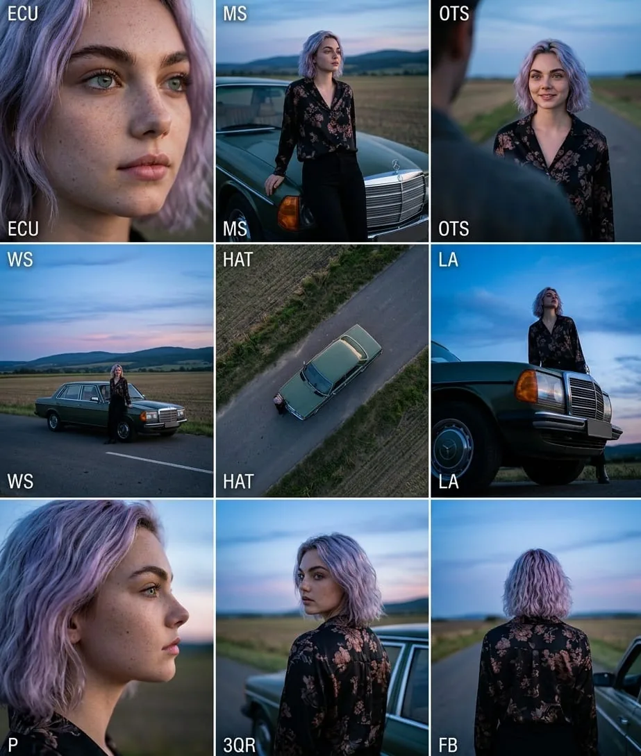 Cinematic 3x3 Grid Camera Angle Prompt reference