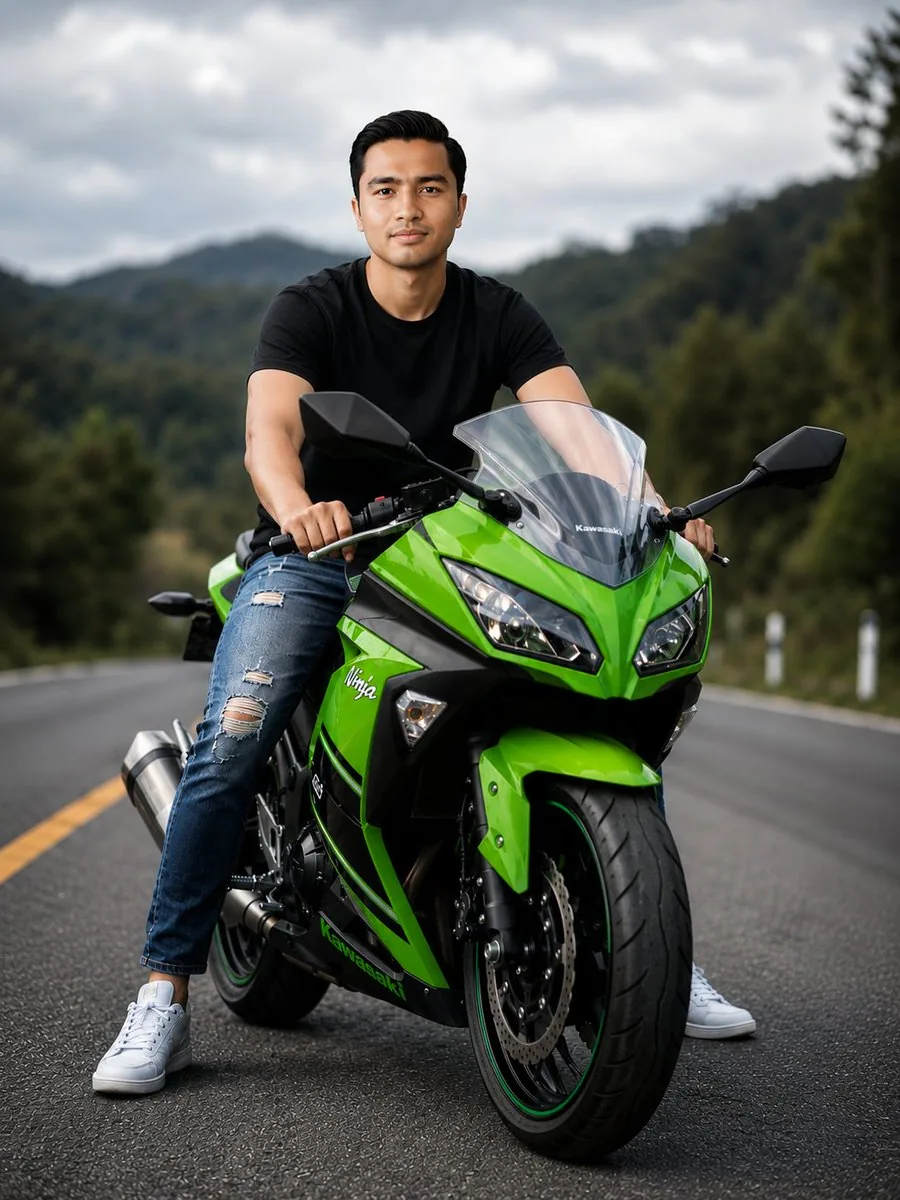 Green Sport Motorcycle Mountain Road reference