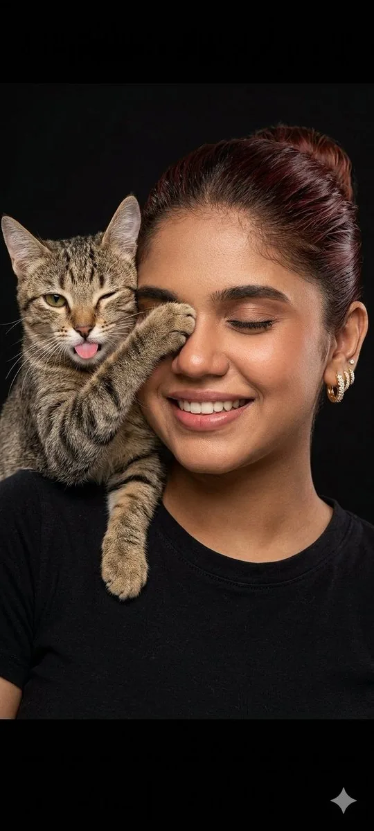 Humorous Cat and Human Studio Portrait reference