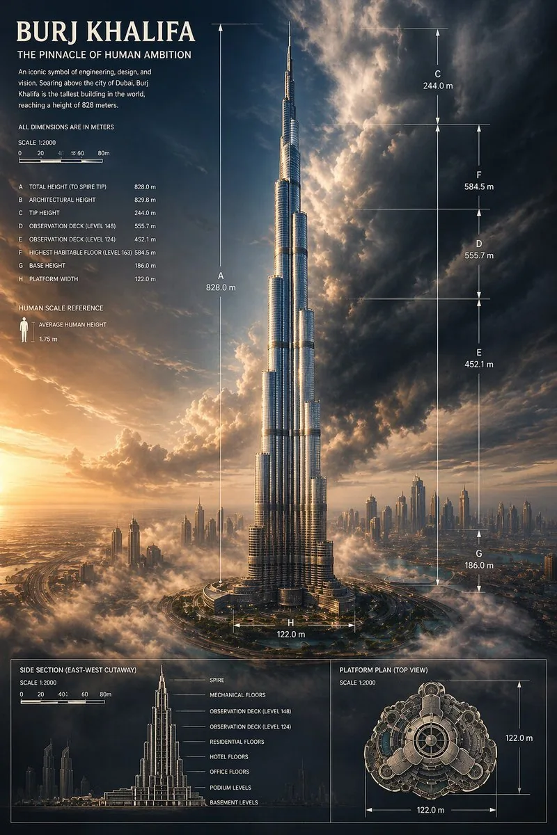 Burj Khalifa Epic Infographic Poster reference