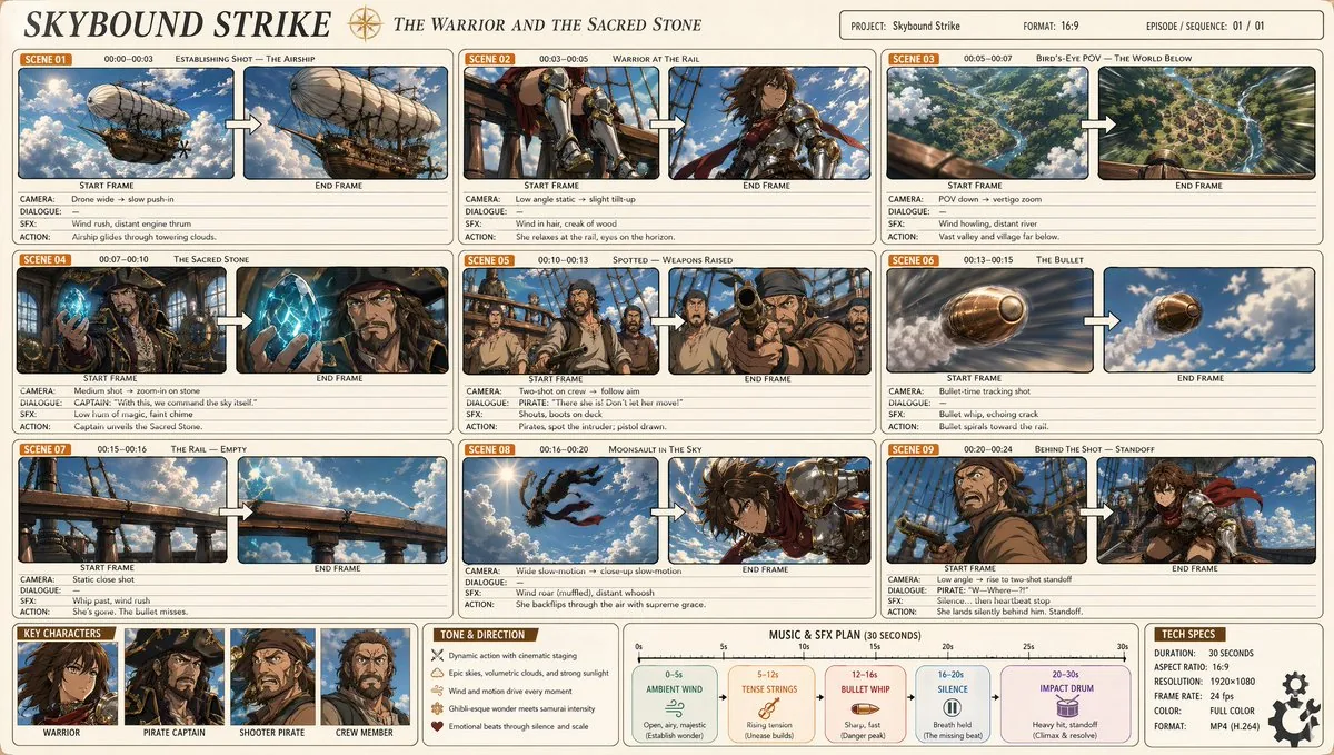 Professional Anime Cinematic Storyboard reference