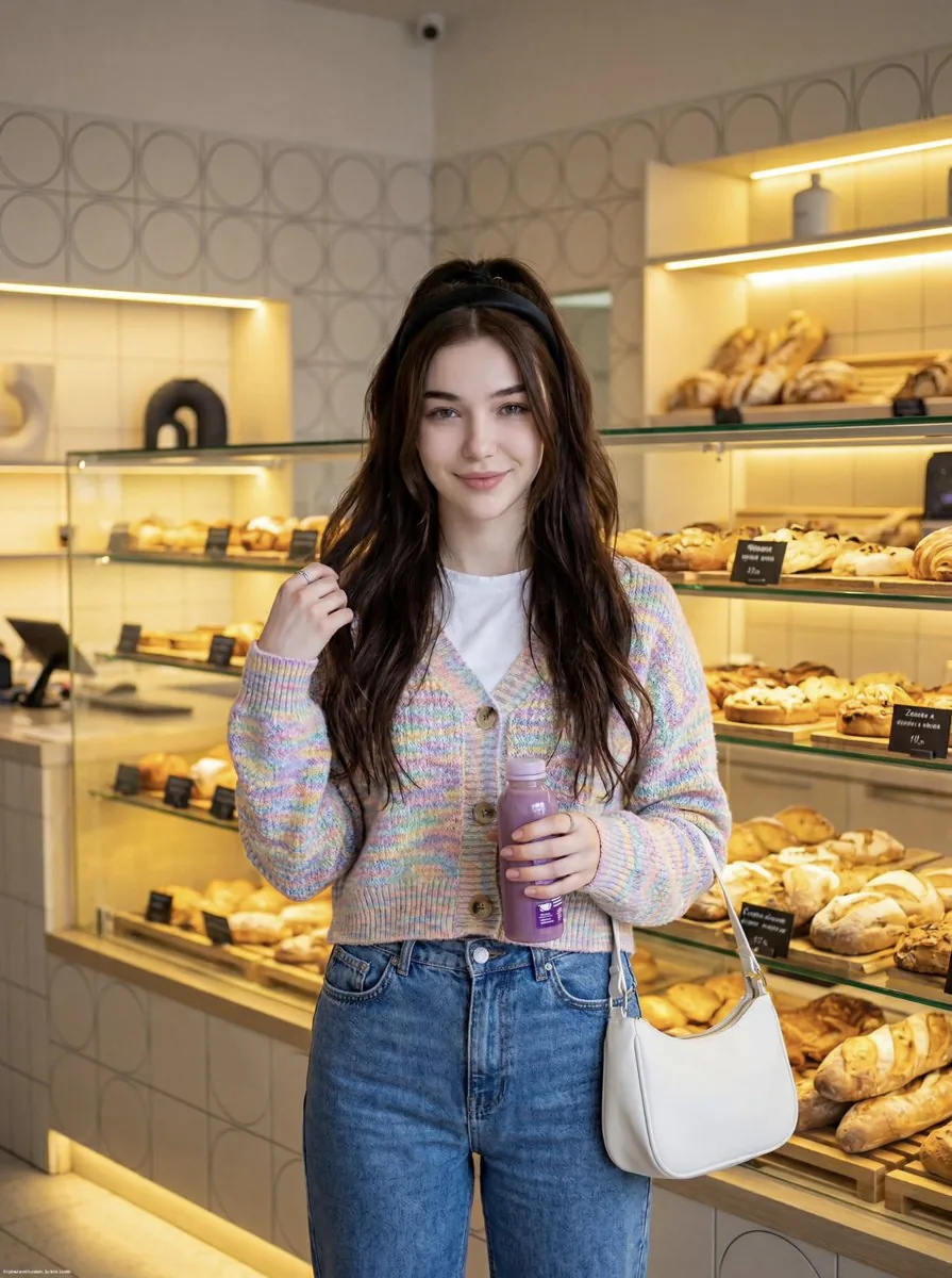 Cute Lifestyle Photo in a Modern Bakery - Nano Banana Pro AI Prompt for Social Media Post reference
